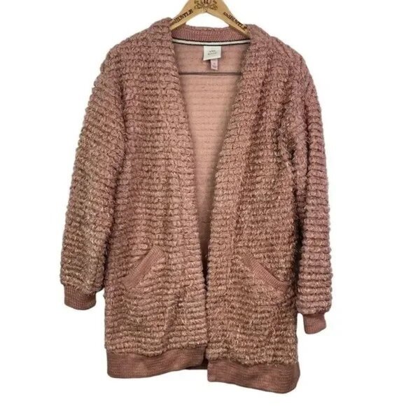 KNOX ROSE WOMEN'S OVERSIZED BLUSH PINK ROSE EYELASH OPEN FRONT CARDIGAN SMALL - Picture 2 of 6